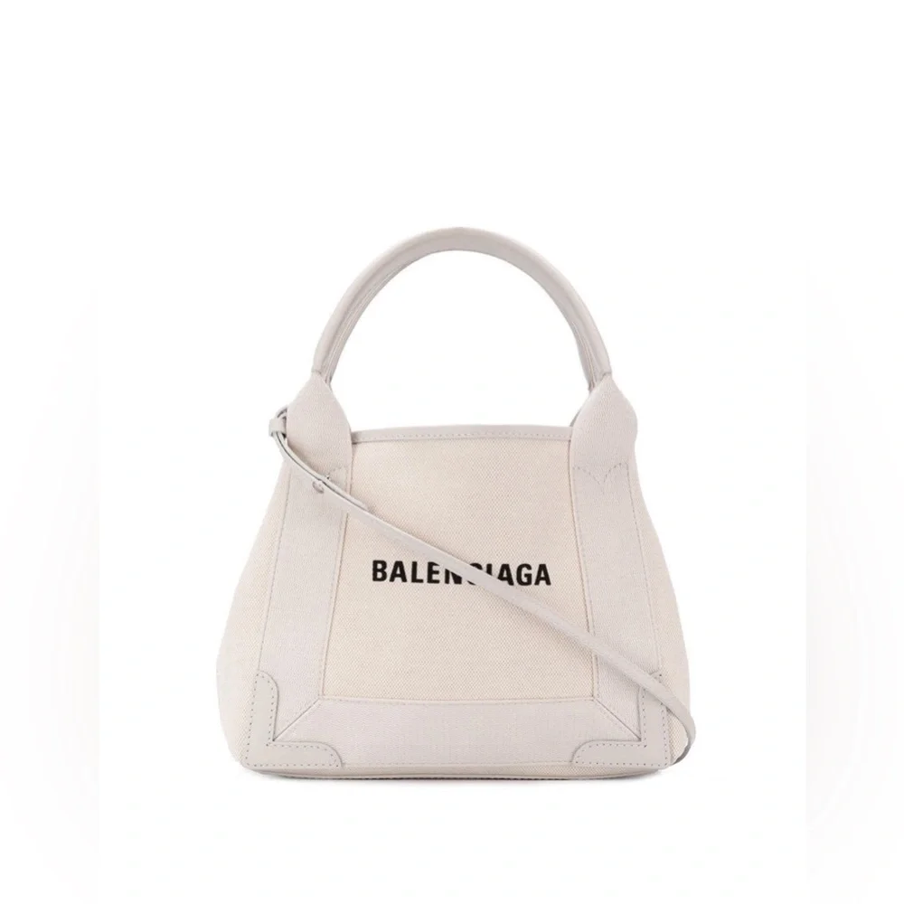 Balenciaga XS Navy Cabas Bag White Cream Black Logo Print Tote NWT - Picture 1 of 11